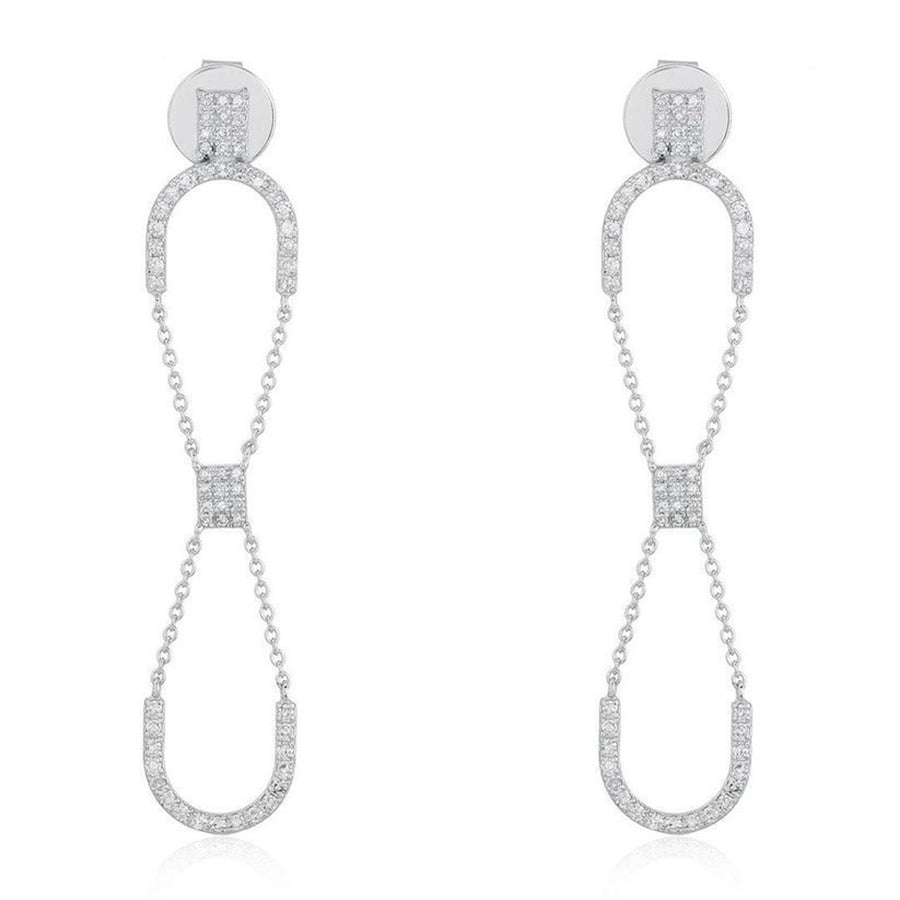 Double Link Drop Diamond Chain Earrings in 14K White Gold