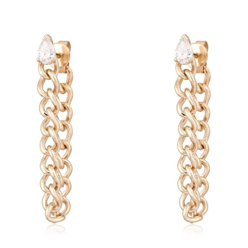 Pear Drop Chain Dangle Earrings in 14K Yellow Gold