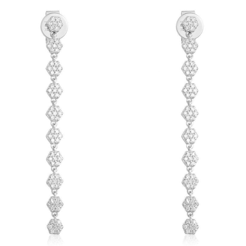 Elegant Hexagon Diamond Drop Earrings in 14K Yellow Gold