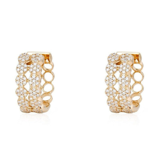 Diamond Pave Chain Link Huggie Earrings in 14K Yellow Gold