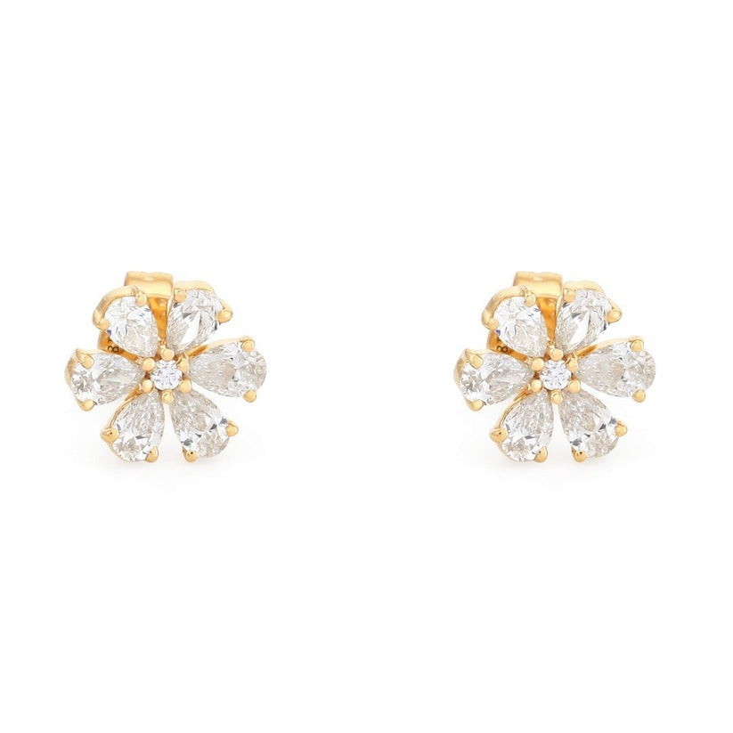 Petal Bloom Diamond Stud Earrings in 14K Yellow Gold