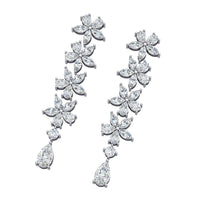 Flowers Petal Diamond Drop Earrings in 18K White Gold