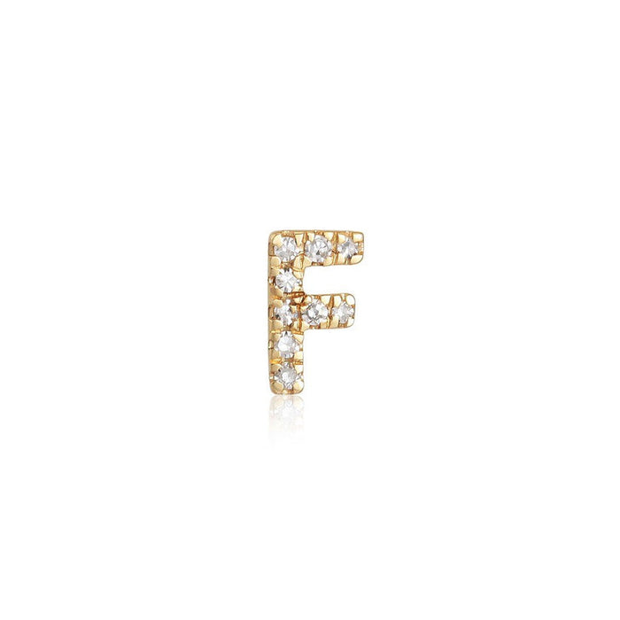 F Initial Diamond Letter Stud Earrings in 14K Yellow Gold