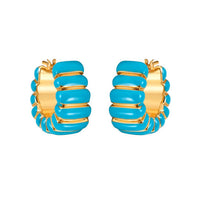 Chunky Turquoise Enamel Hoop Earrings in 14K Yellow Gold
