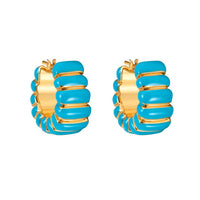 Chunky Turquoise Enamel Hoop Earrings in 14K Yellow Gold