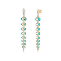 Turquoise Enamel Diamond Vertical Bar Drop Earrings in 14K White Gold