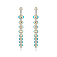 Turquoise Enamel Diamond Vertical Bar Drop Earrings in 14K White Gold