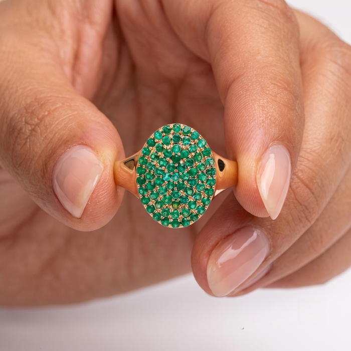 Emerald Pave Oval 14K Gold Ring