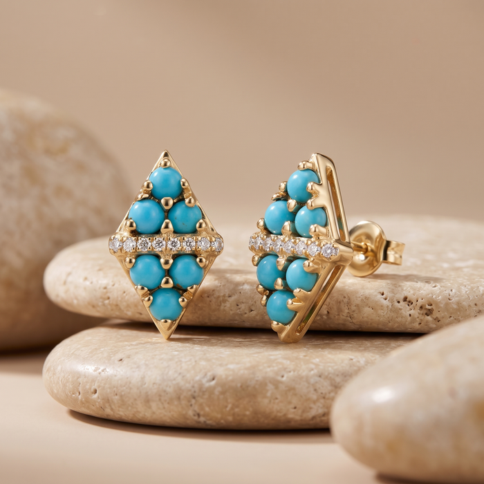 Forever Diamonds Turquoise Stud Earrings in 14K Yellow Gold