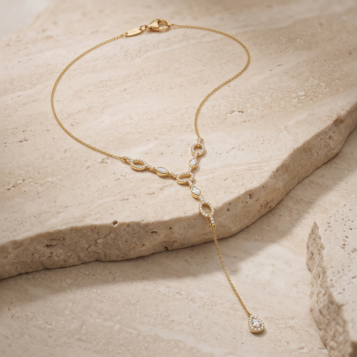 Diamond Link Lariat Necklace in 14K Yellow Gold