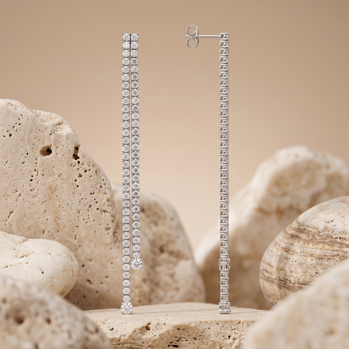 Double Row Diamond Push Back Earrings in 18K White Gold