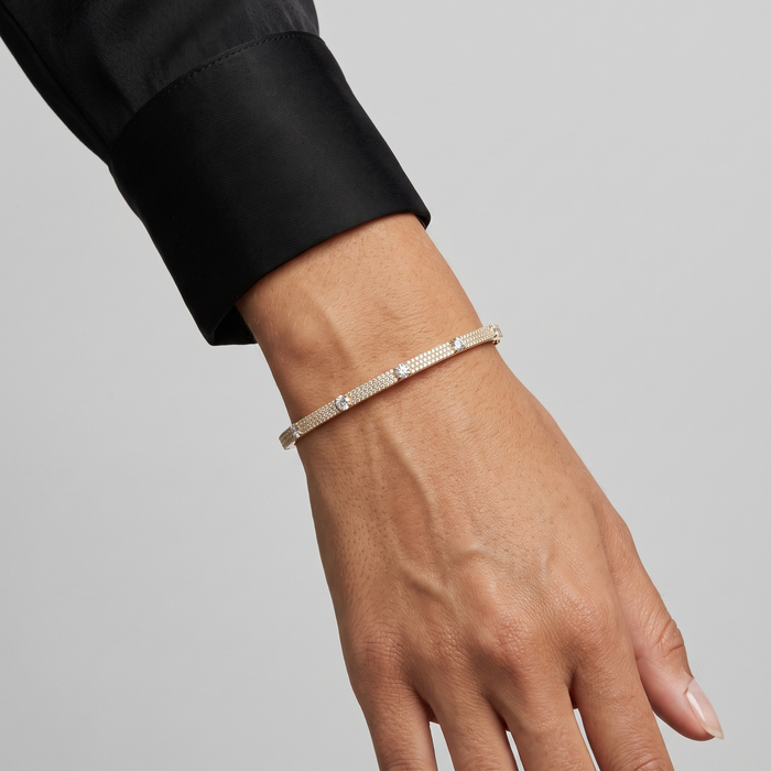 Regal Round Diamond Bangle Bracelet in 14K Yellow Gold