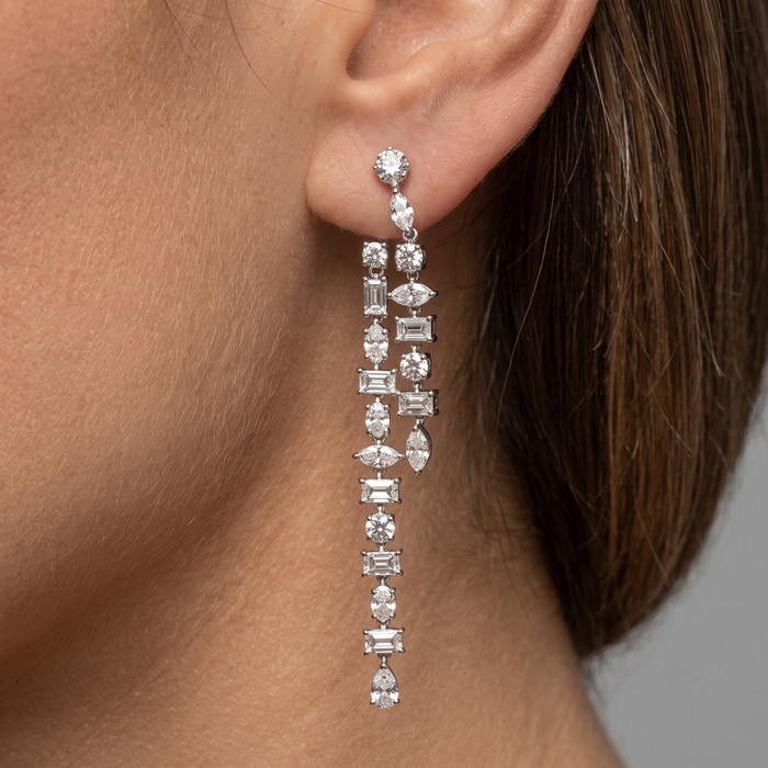 Multi Cut Diamond Drop Chandelier Earrings in 18K White Gold