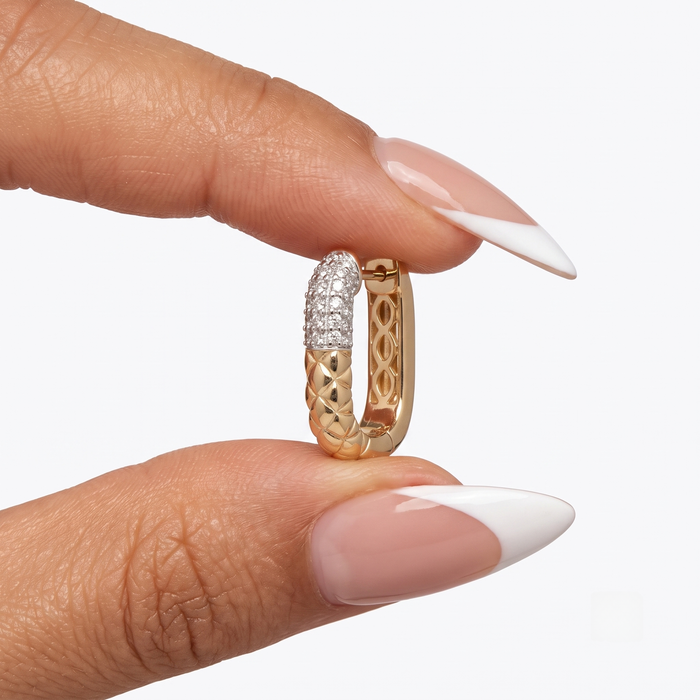 Two Tone Quilted Diamond Accent Earrings in 14K Yellow Gold