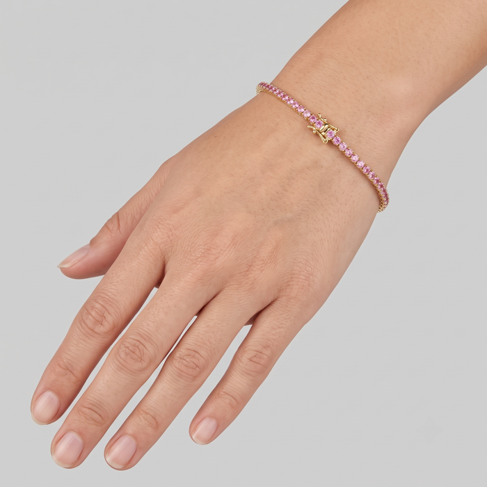 Luxurious Pink Sapphire 14K Yellow Gold Tennis Bracelet