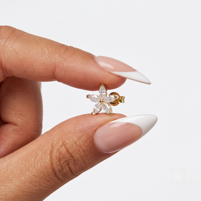 Marquise Star Diamond Flower Stud Earrings in 18K Yellow Gold