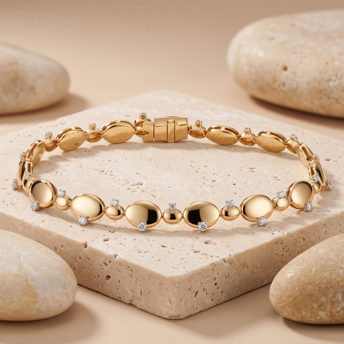 Oval Link Diamond Bracelet in 14K Yellow Gold