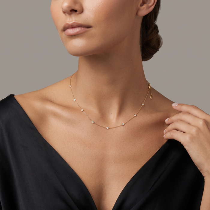 Station Bezel Set Round Diamonds Necklace in 14K Yellow Gold