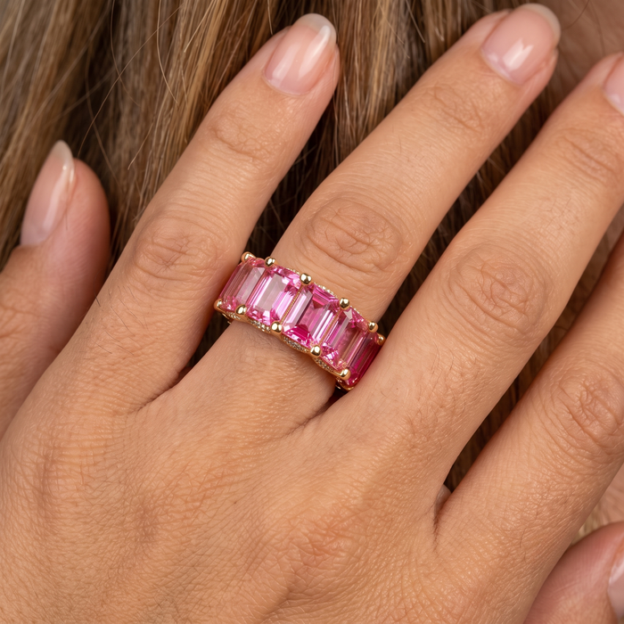 Pink Sapphire Diamond Ring in 14K Yellow Gold