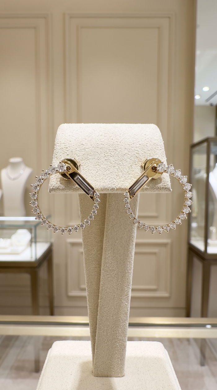 Circle Sparkle Stud Hoop Earrings in 14K Yellow Gold