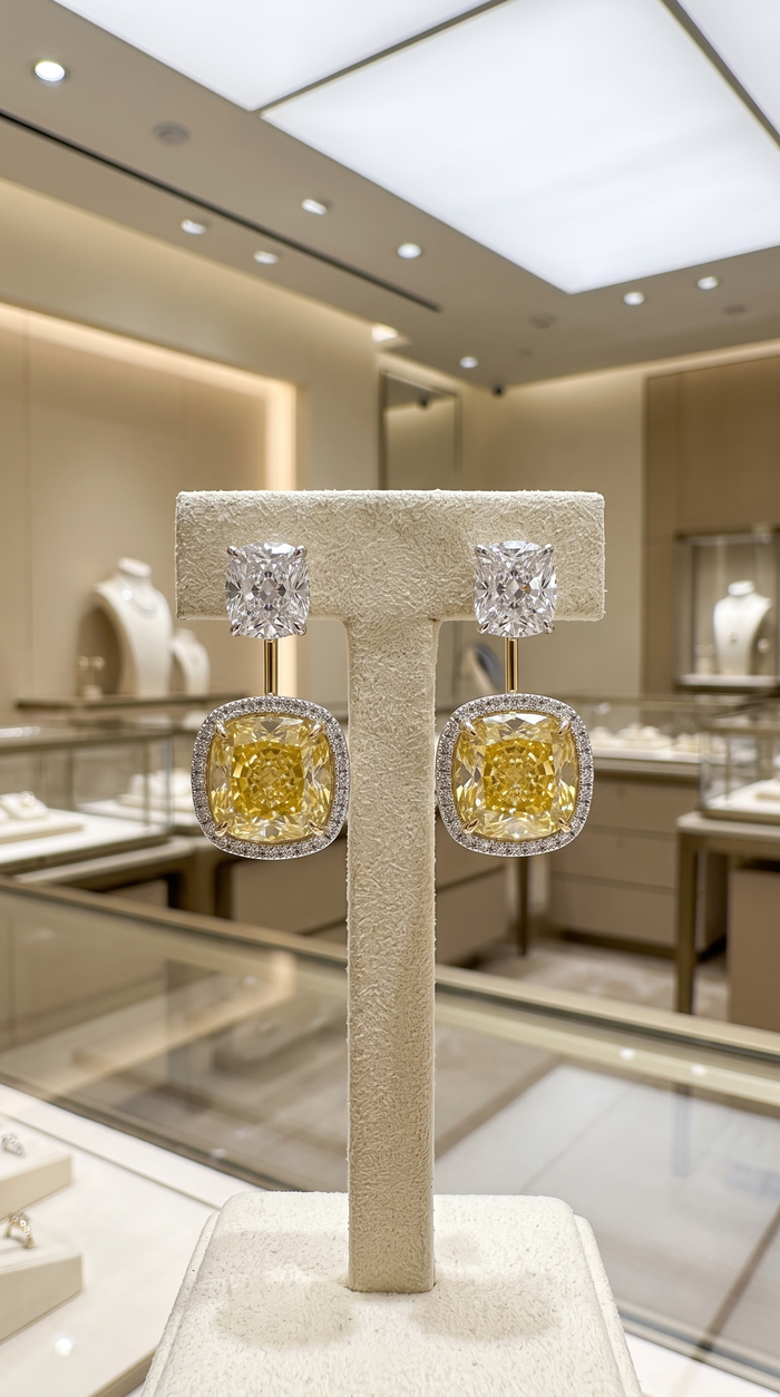 Radiant Yellow Diamond 14K White Gold Halo Earrings