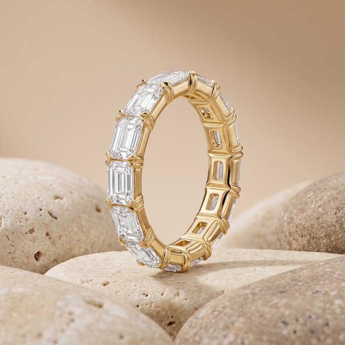 V Prong Emerald Cut Diamond Ring in 14K Gold