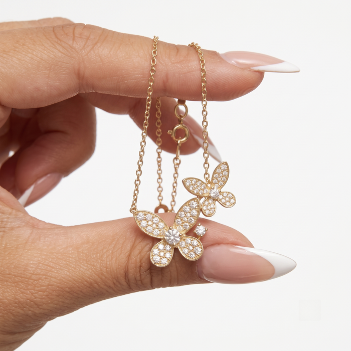 Diamond Cut Butterfly Pendant Necklace in 14K Yellow Gold