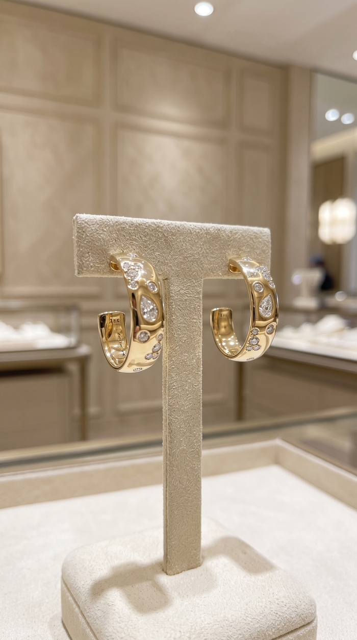 Raindrop Diamond Scatter Huggie Earrings in 14K Yellow Gold
