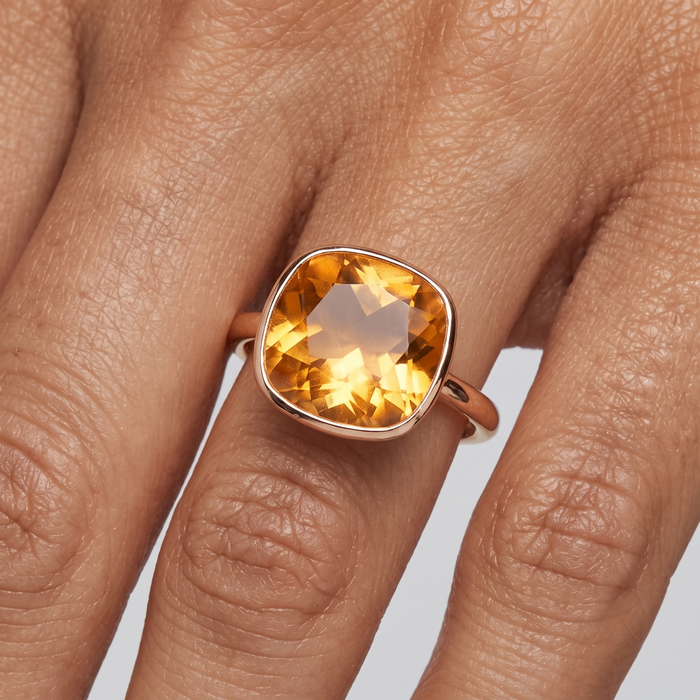 Citrine Cushion Cut 14K Gold Ring