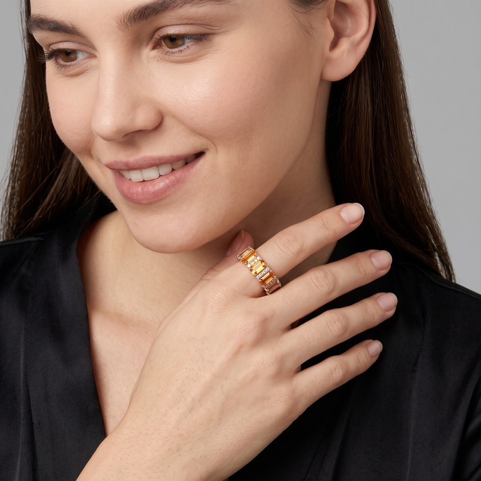 Elegant Multi-Color Sapphire & Diamond 14K Gold Band Ring