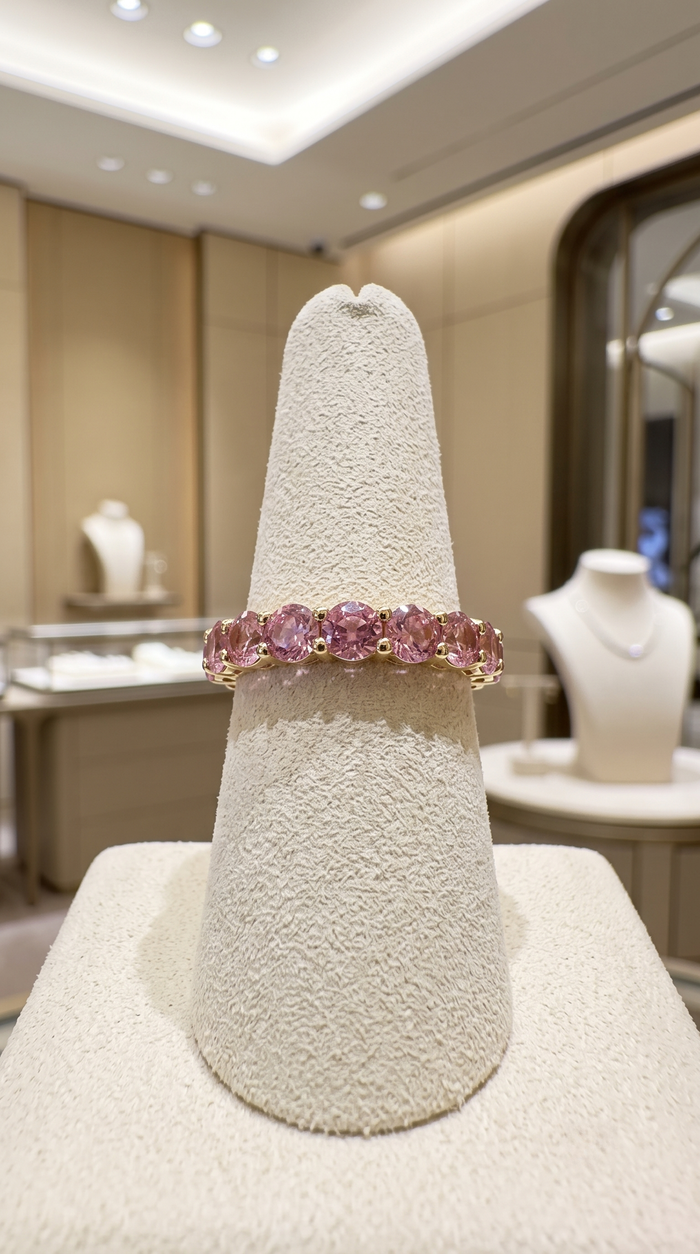 Delicate Pink Sapphire Eternity Band 14K Gold Ring