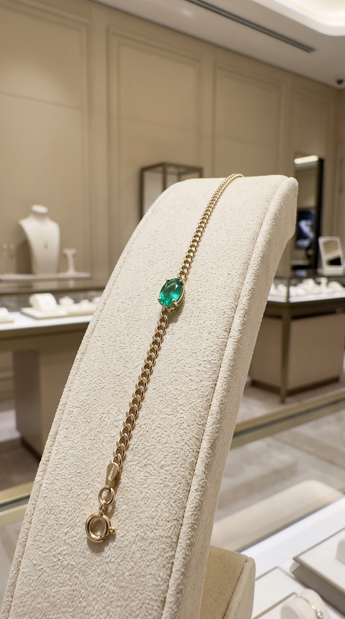 Elegant Emerald Teardrop 14K Yellow Gold Chain Bracelet