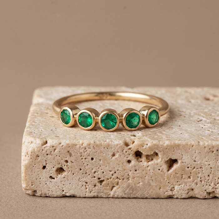 Emerald Round Green 14K Gold Stacking Ring