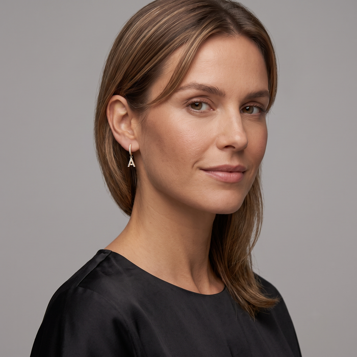 Pave Diamond Initial a Drop Earrings in 14K Yellow Gold