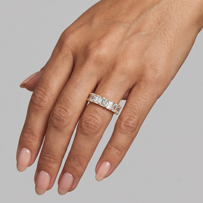 Three Carat Emerald Cut Eternity Band Ring in 14K Gold