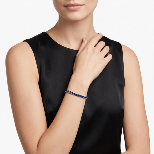 Deep Azure Sapphire Line 14K White Gold Tennis Bracelet