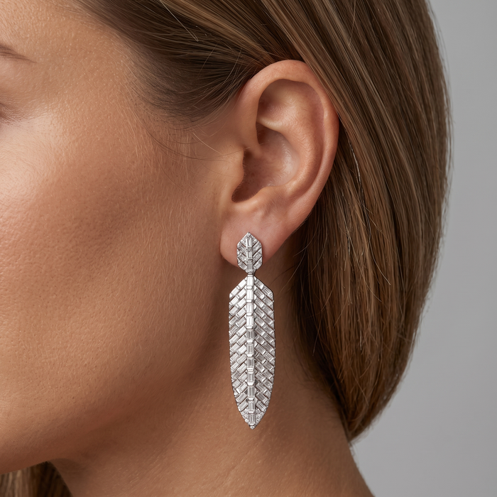 Cherished Charm Leaf Dusters Drop Earrings in 14K White Gold