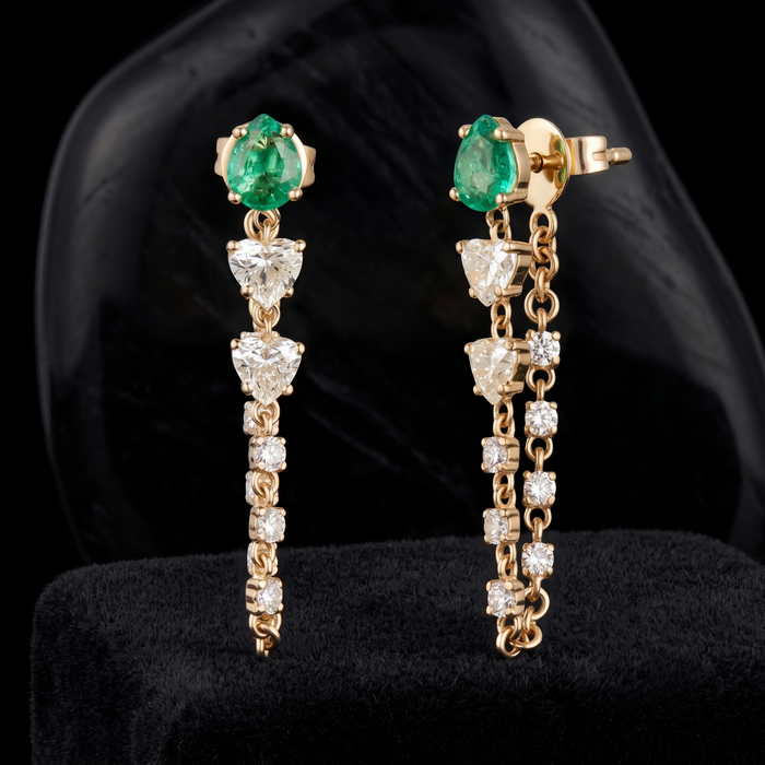 Grace Sapphire 14K (or 18k upon request) Yellow Gold Diamond Drop Earrings