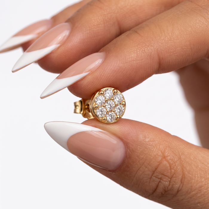 Golden Bloom Diamond Cluster Stud Earrings in 14K Yellow Gold