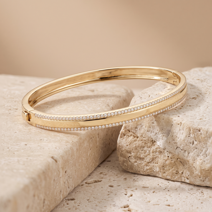Exquisite Diamond Bangle Bracelet in 14K Yellow Gold