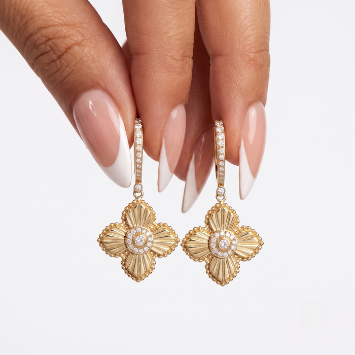 Radiant Clover 14K (or 18k upon request) Yellow Gold Diamond Drop Earrings