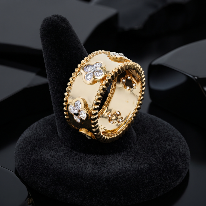 Golden Leaf Shape Diamond Ring in 14K Yellow Gold