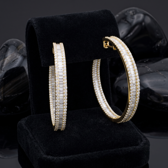 Oval Shape 256 Diamonds Baguette Earrings in 18K White Gold