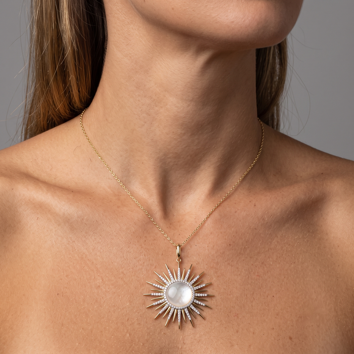 Diamond Malachite Pearl Pendant Necklace in 14K Yellow Gold
