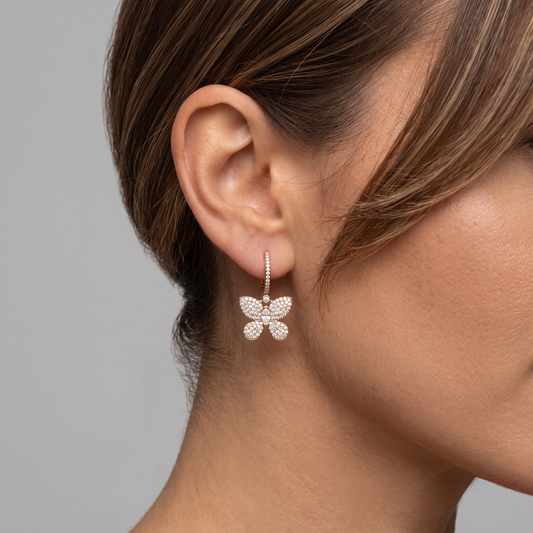 Marquise Center Pave Butterfly Drop Earrings in 14K Yellow Gold