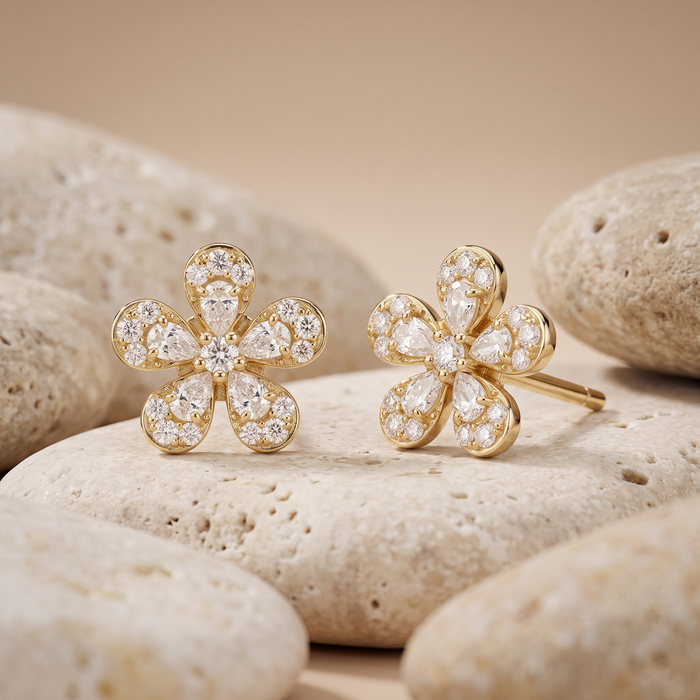Floral Bloom Diamond Stud Earrings in 14K Gold
