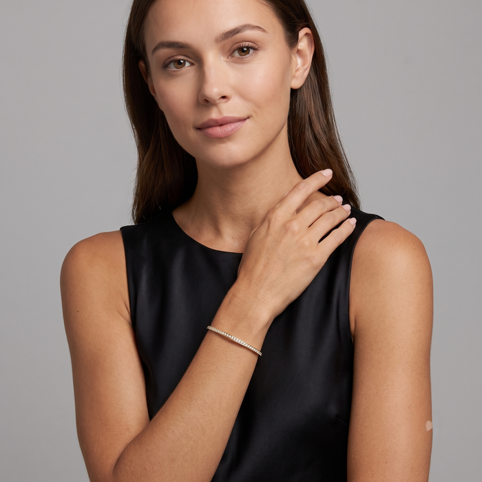 Ultra Thin Pave Diamond Bangle Bracelet in 14K Yellow Gold