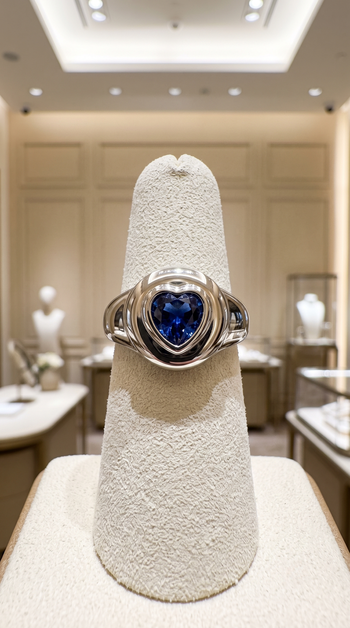 Elegant 14K White Gold Heart-Shaped Sapphire Ring