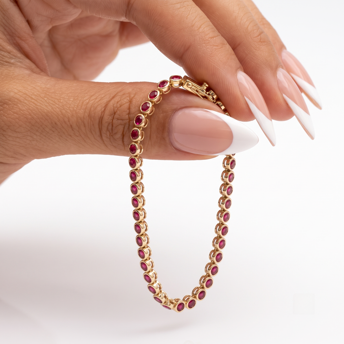Crimson Ruby 14K Yellow Gold Tennis Bracelet