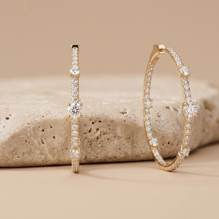 Diamond Accent Thin Hoop Earrings in 14K Yellow Gold
